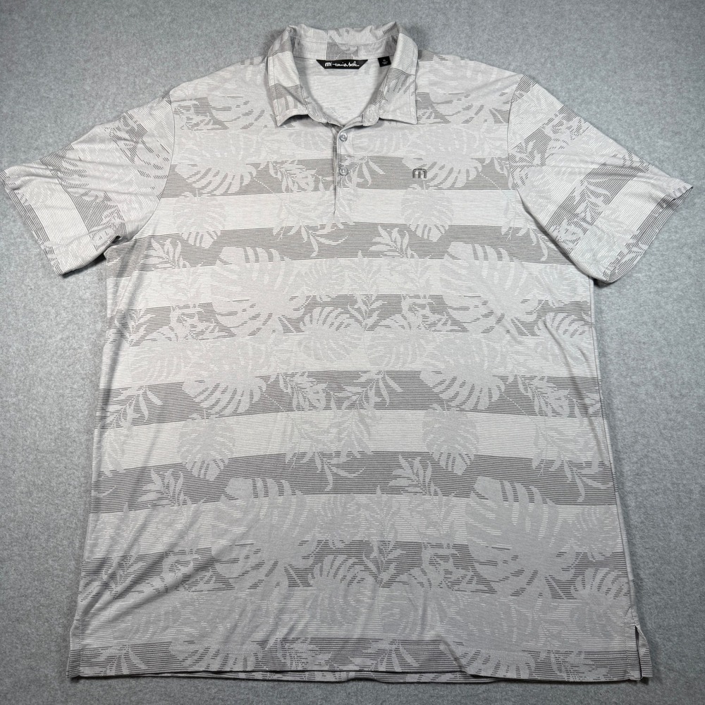 Travis Mathew Polo Shirt Men's XL Gray Leaf Stripe Pattern Performance Golf